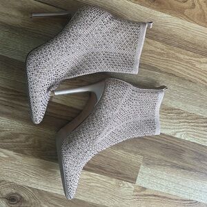 ID REQUIRED  cream with gold sequin ankle booties.  Sz 8